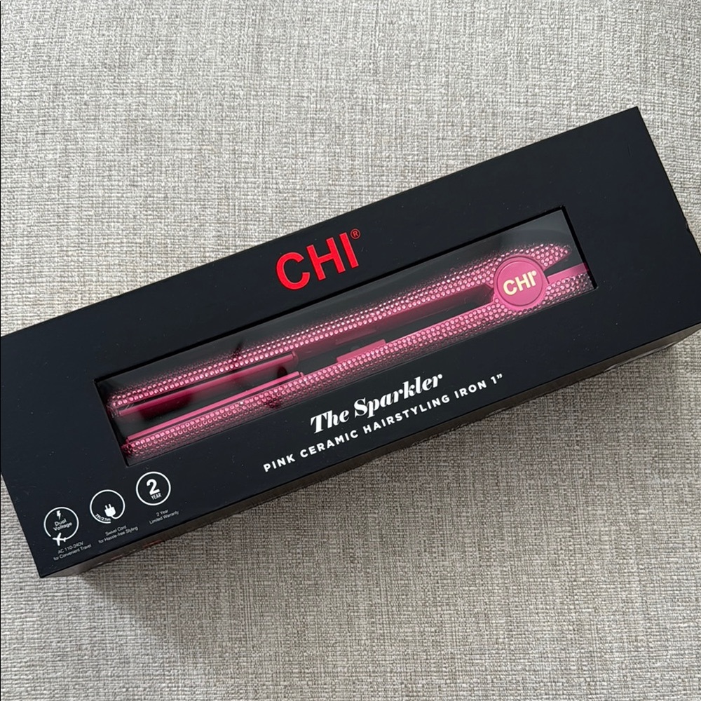 NIB💕 CHI The Sparkler Pink Ceramic Hairstyling Iron 1”
